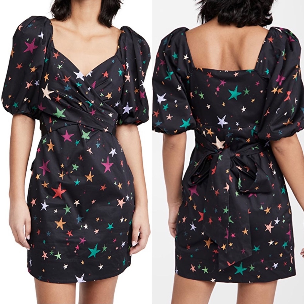 FARM Rio Black Mini Dress with Multicolor Star Print